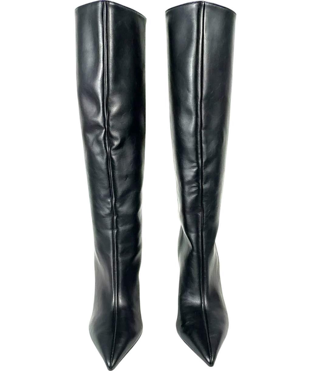 Charles & Keith Black Black Pointed Stiletto Knee-High Boots, size UK 6 EU 39 👠 — detail
