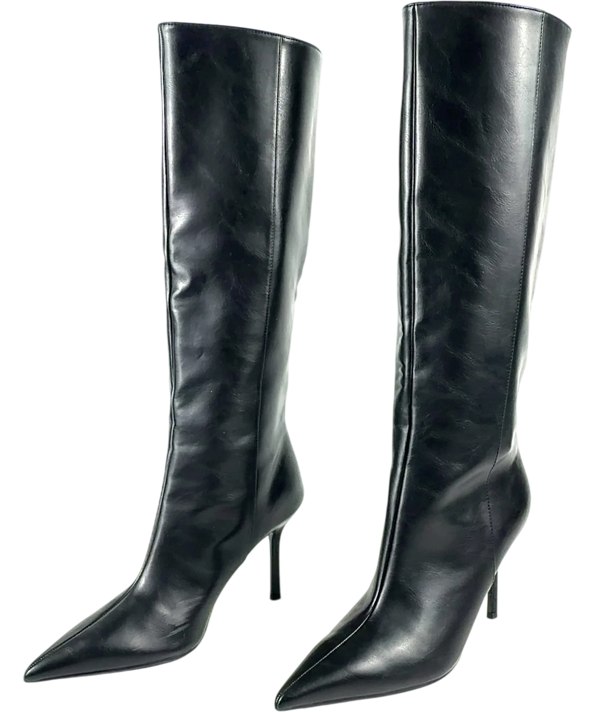 Charles & Keith Black Black Pointed Stiletto Knee-High Boots, size UK 6 EU 39 👠 — label