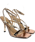 Charles & Keith rose gold Bronze Metallic Leather Crystal-Buckle Ankle-Strap Heels, size UK 6 EU 39 👠 — front