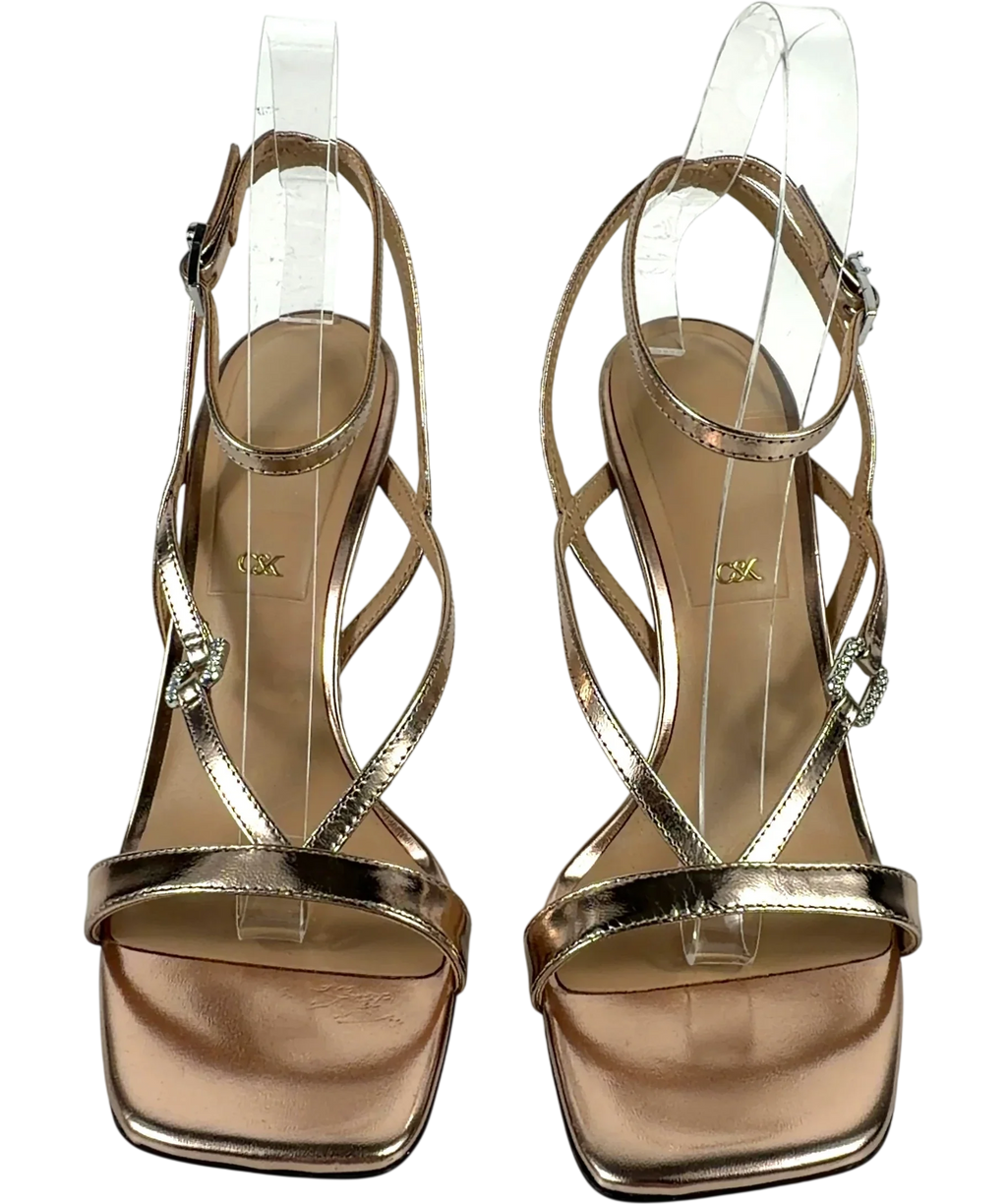 Charles & Keith rose gold Bronze Metallic Leather Crystal-Buckle Ankle-Strap Heels, size UK 6 EU 39 👠 — detail