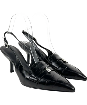 Charles & Keith Black Metallic Kitten Heels UK 6 EU 39