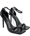 Public Desire Black Chaos Black Croc Square Toe Strappy Barely There Stiletto Heels, size UK 6 EU 39 👠 — front