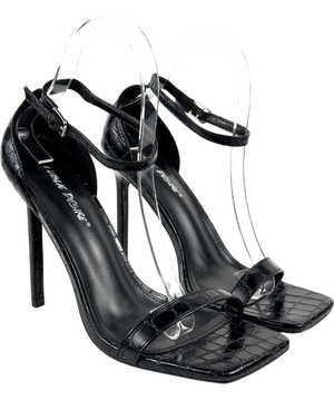 Public Desire Chaos Black Croc Square Toe Strappy Heels UK 6
