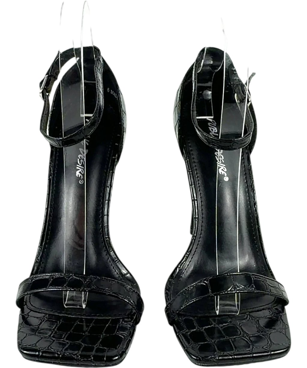 Public Desire Black Chaos Black Croc Square Toe Strappy Barely There Stiletto Heels, size UK 6 EU 39 👠 — detail
