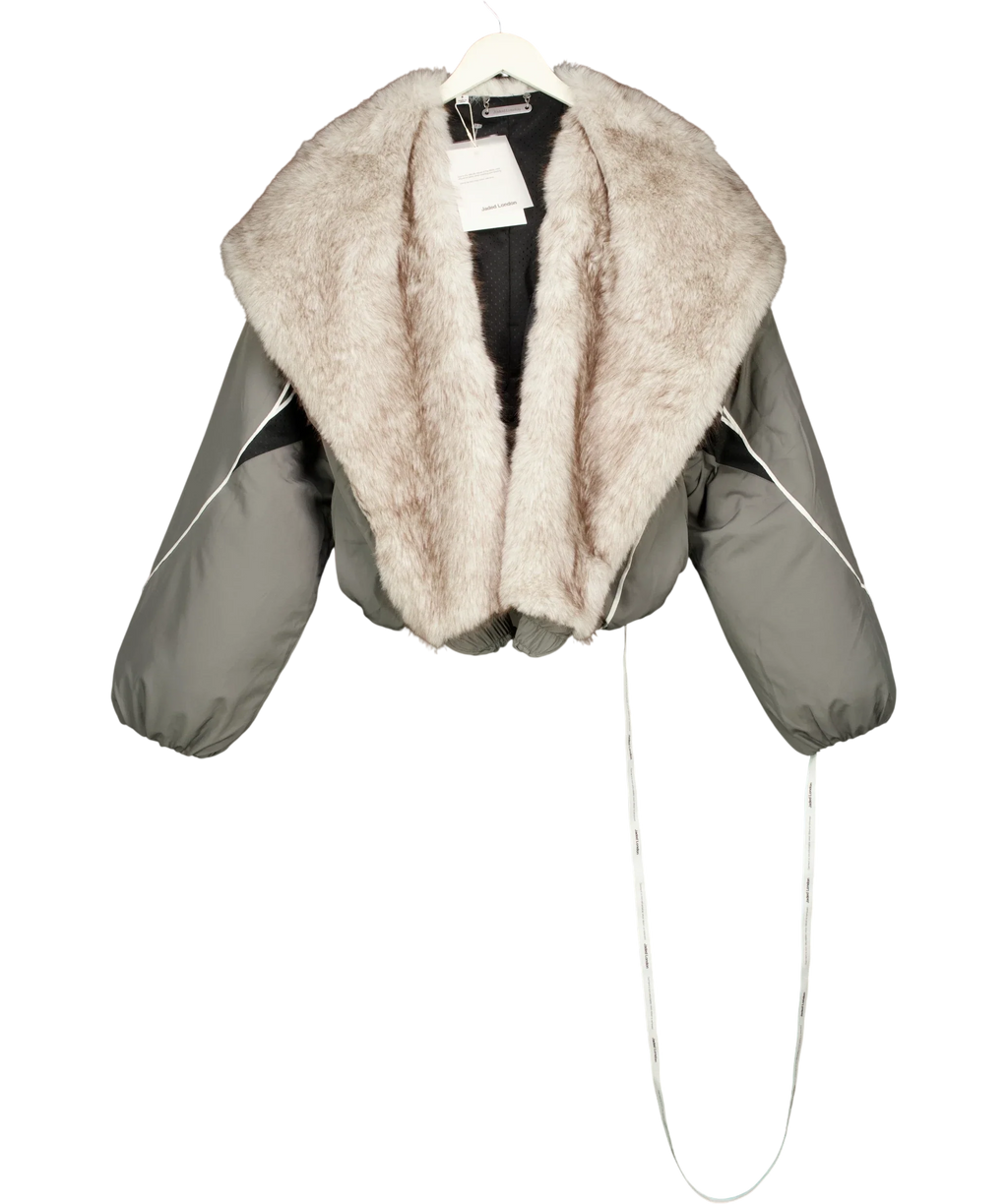 Jaded London Grey Vapor Fur Hood Bomber Jacket, size UK S — front