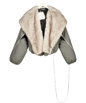 Jaded London Vapor Fur Hood Bomber Jacket Grey UK S