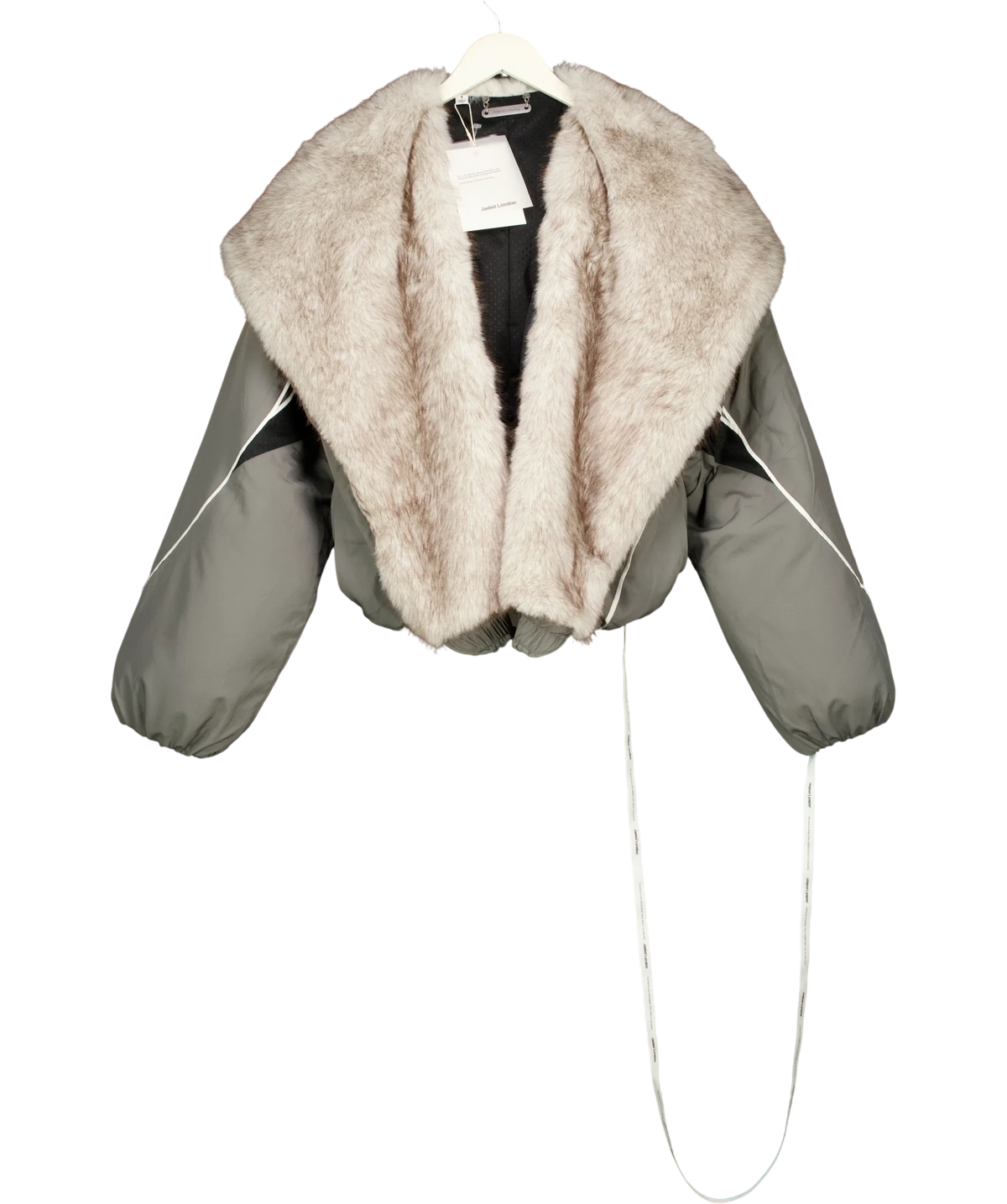 Jaded London Grey Vapor Fur Hood Bomber Jacket, size UK S — front