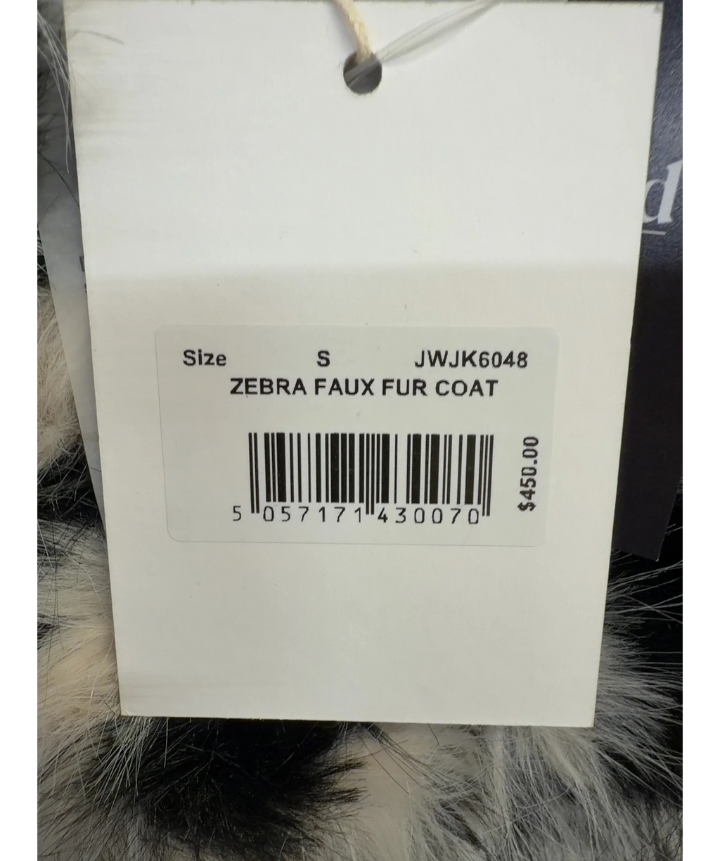 Jaded London White Ruvia Zebra Faux Fur Belted Coat, size UK S — label