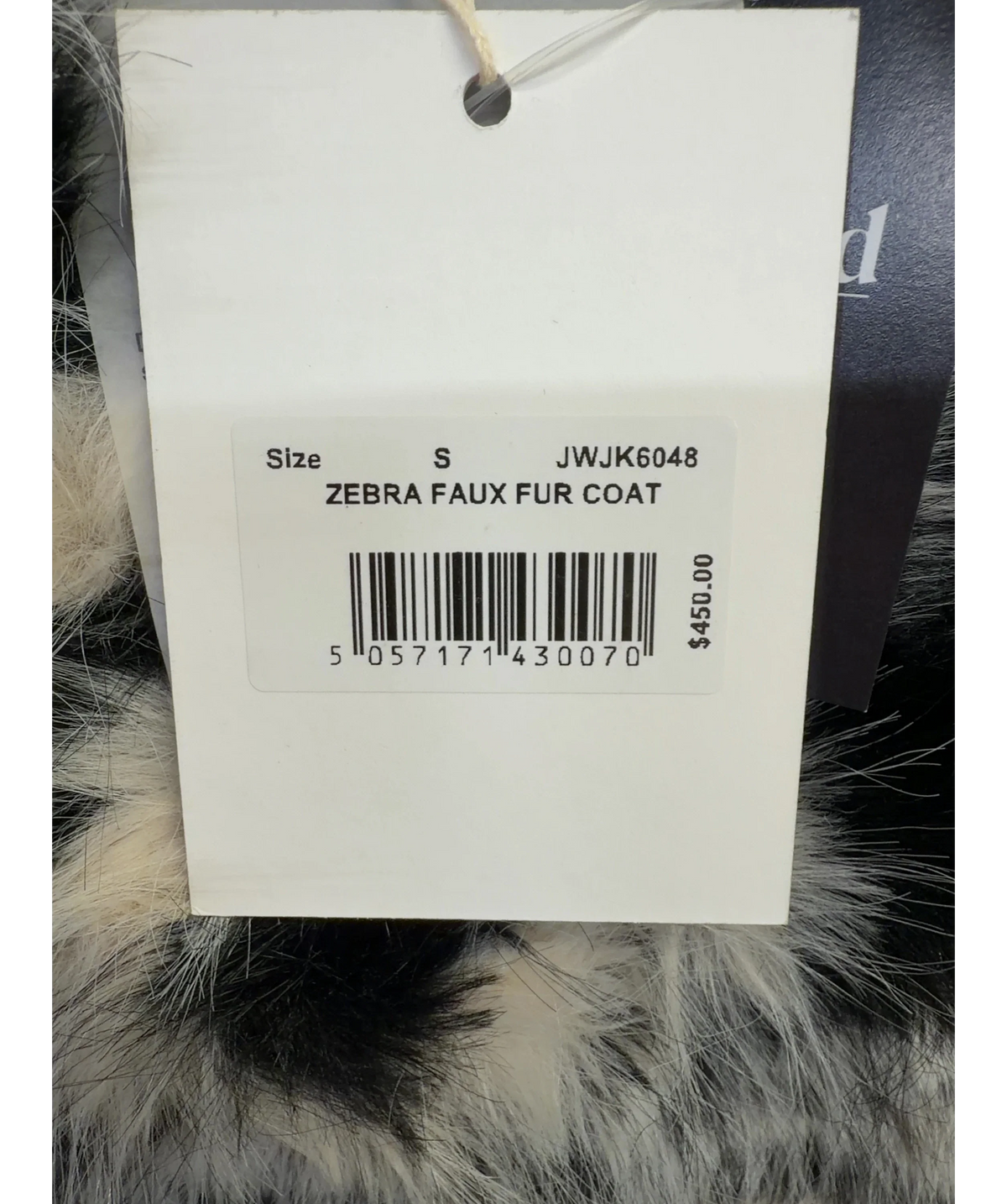 Jaded London White Ruvia Zebra Faux Fur Belted Coat, size UK S — care label