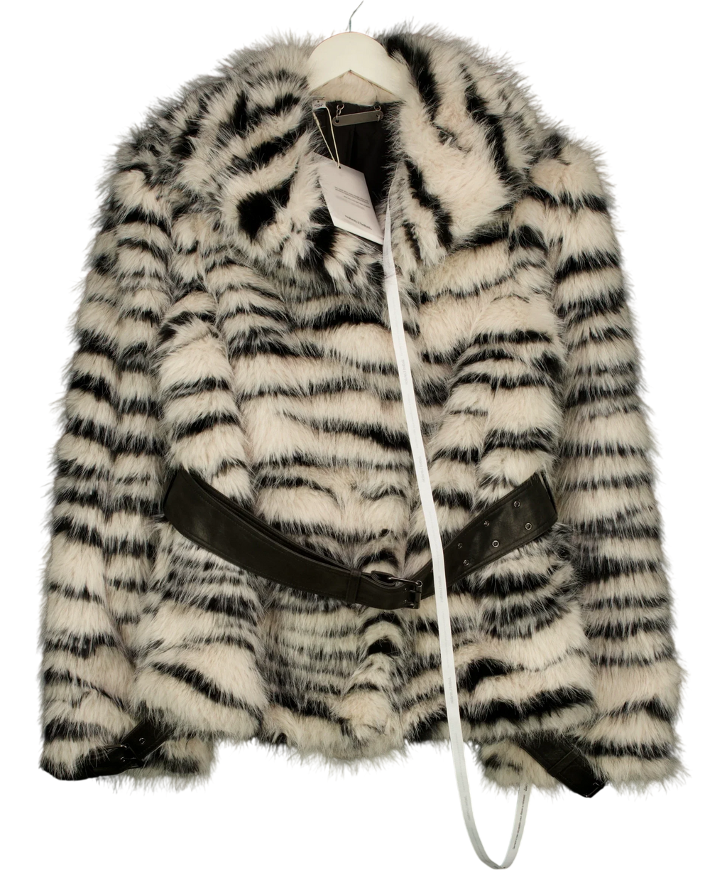 Jaded London White Ruvia Zebra Faux Fur Belted Coat, size UK S — front