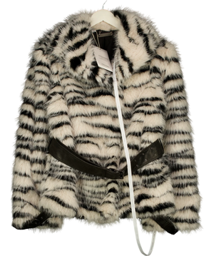 Jaded London Ruvia Zebra Faux Fur Belted Coat White Black UK S