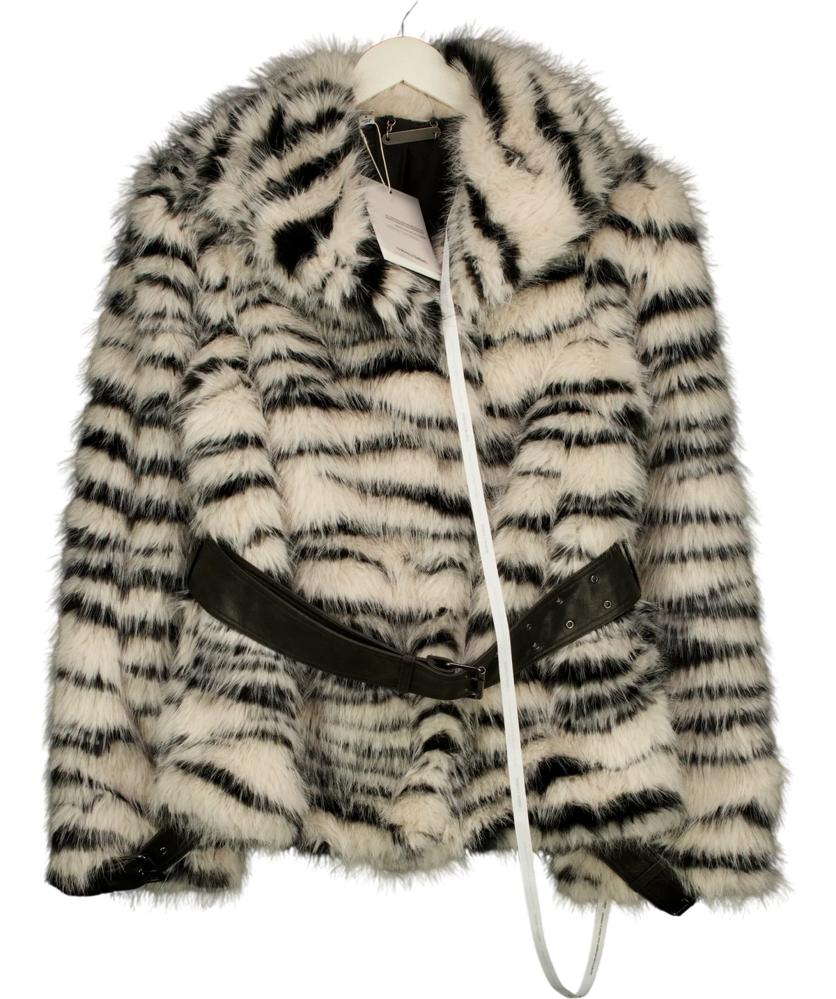 Jaded London White Ruvia Zebra Faux Fur Belted Coat, size UK S — front