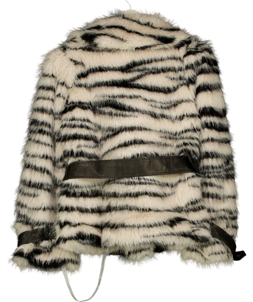 Jaded London White Ruvia Zebra Faux Fur Belted Coat, size UK S — back