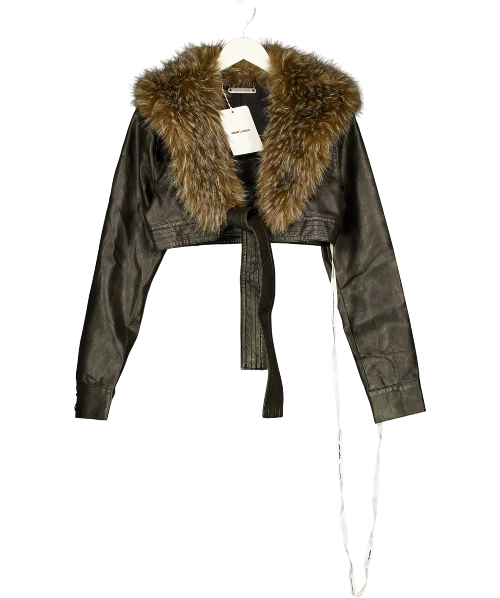 Jaded London Brown FAUX FUR AND PU SHRUG, size UK S — front