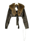 Jaded London Brown FAUX FUR AND PU SHRUG, size UK S — front