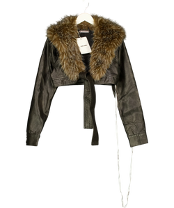 Jaded London Brown FAUX FUR AND PU SHRUG, size UK S — front