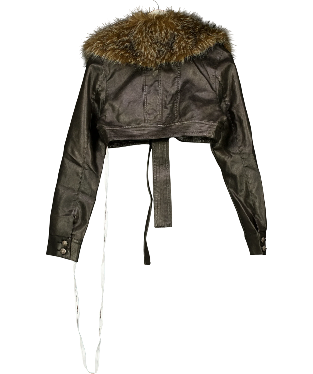 Jaded London Brown FAUX FUR AND PU SHRUG, size UK S — back