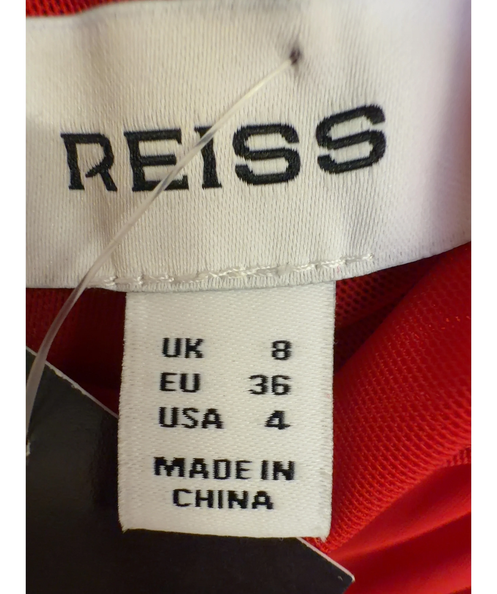 REISS Red Starla Sheer Ruched Sleeveless Maxi Dress, size UK 8 — detail