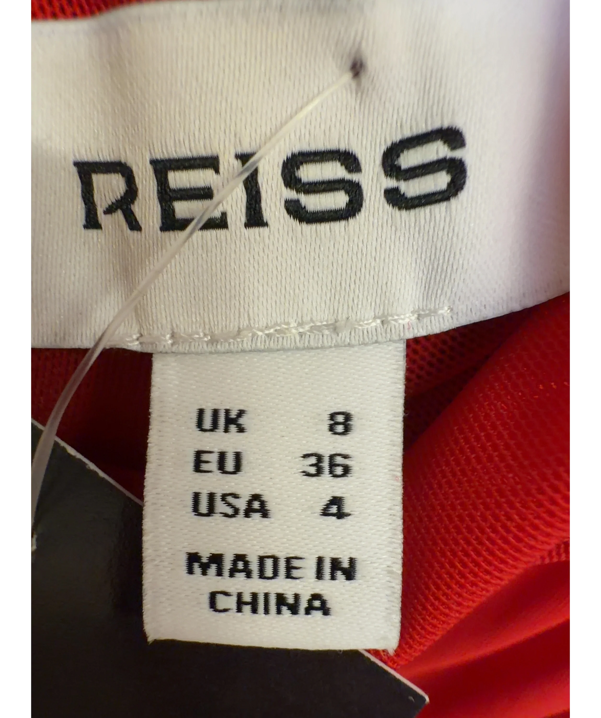 REISS Red Starla Sheer Ruched Sleeveless Maxi Dress, size UK 8 — detail