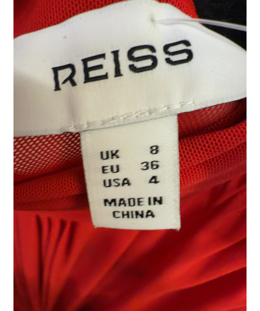 REISS Red Starla Sheer Ruched Sleeveless Maxi Dress, size UK 8 — care label