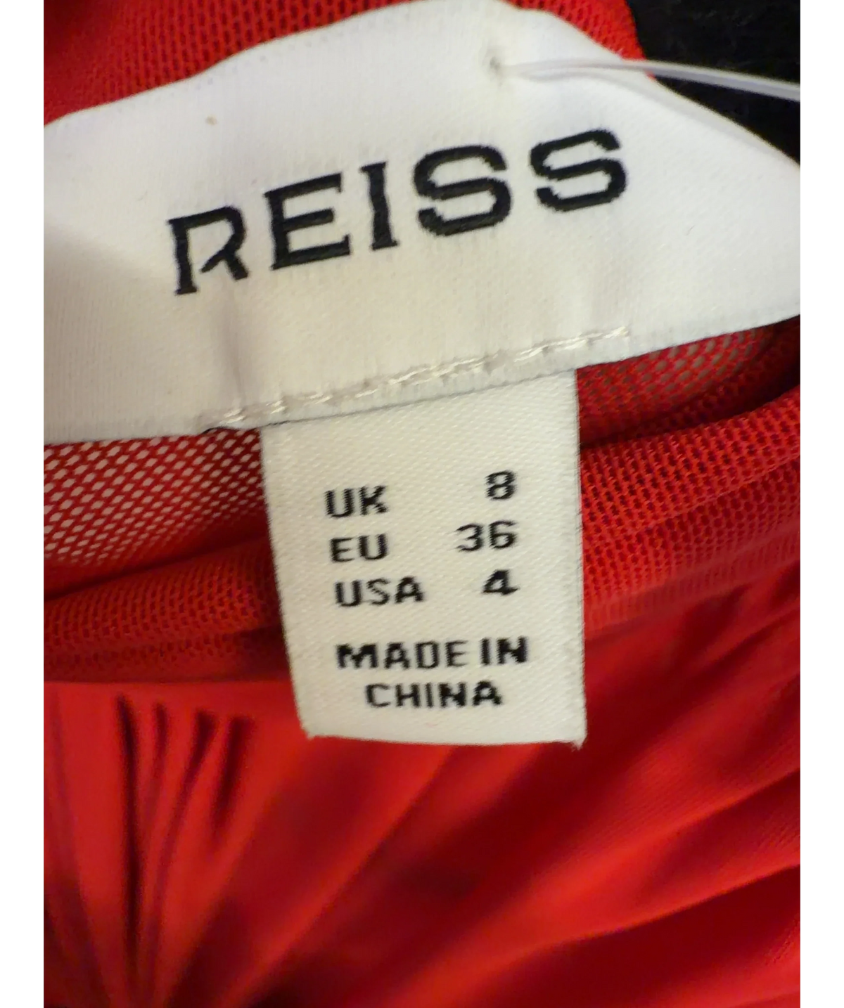 REISS Red Starla Sheer Ruched Sleeveless Maxi Dress, size UK 8 — care label