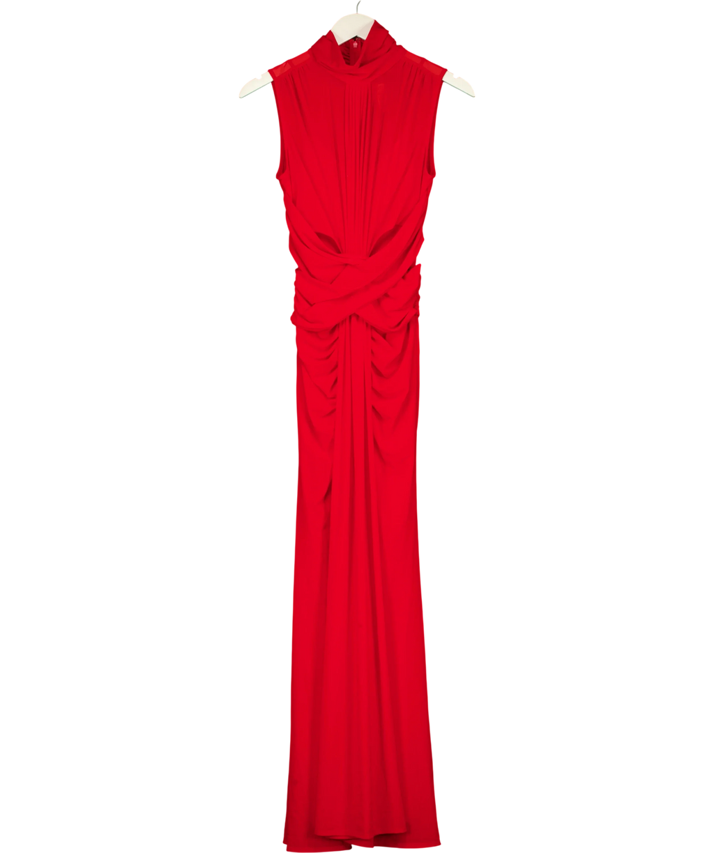 REISS Red Starla Sheer Ruched Sleeveless Maxi Dress, size UK 8 — front