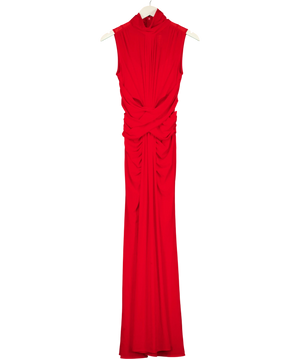 REISS Starla Sheer Ruched Sleeveless Maxi Dress Red UK 8