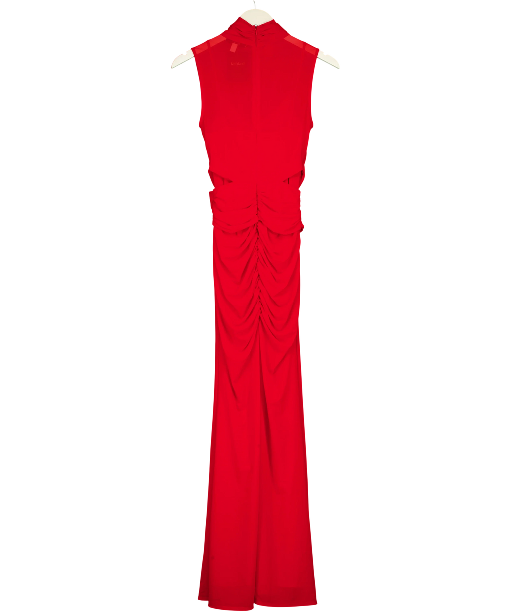 REISS Red Starla Sheer Ruched Sleeveless Maxi Dress, size UK 8 — back