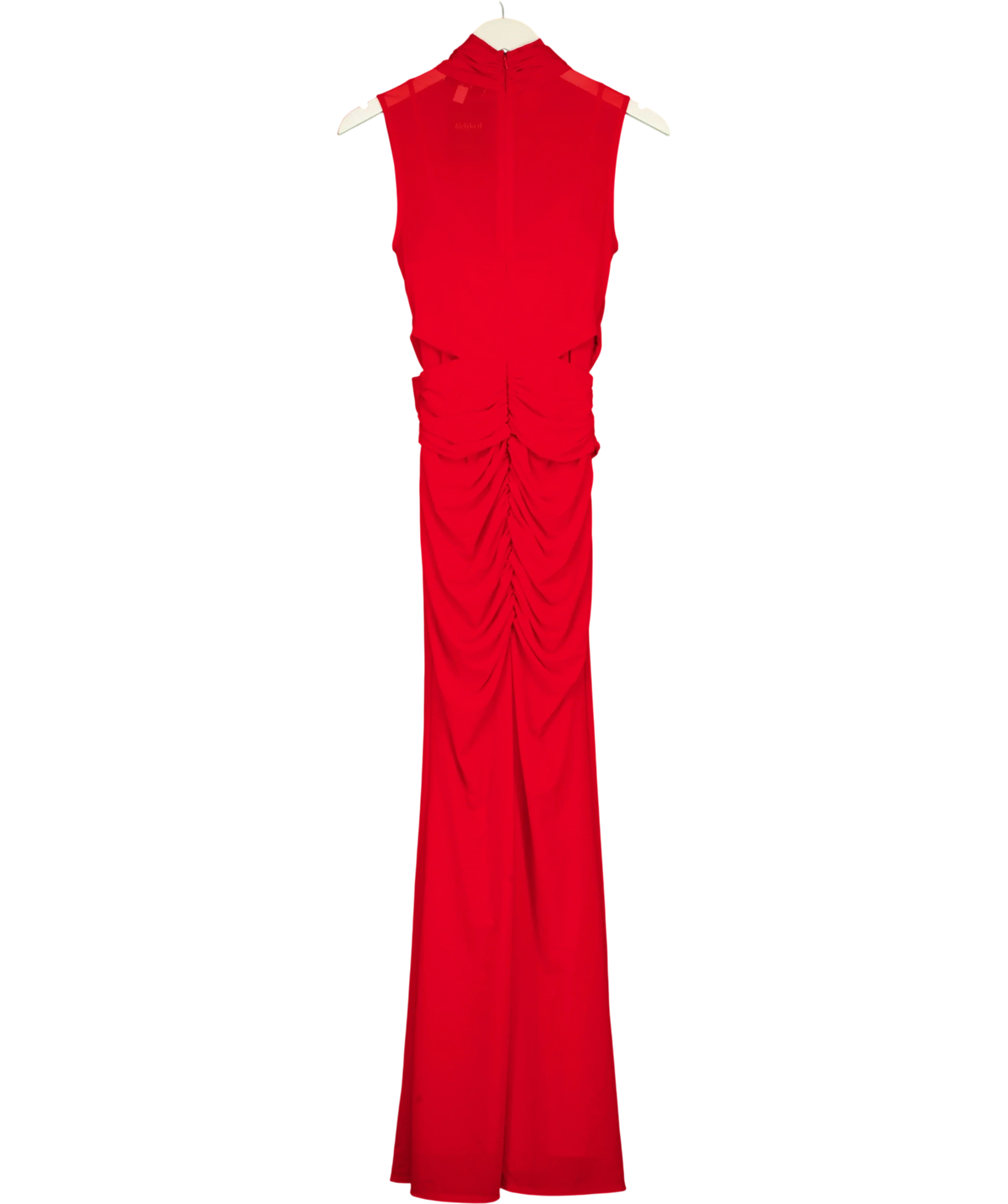 REISS Red Starla Sheer Ruched Sleeveless Maxi Dress, size UK 8 — back