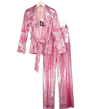 Georgia Hardinge Pink Fractured Blazer & Trouser Suit UK 8