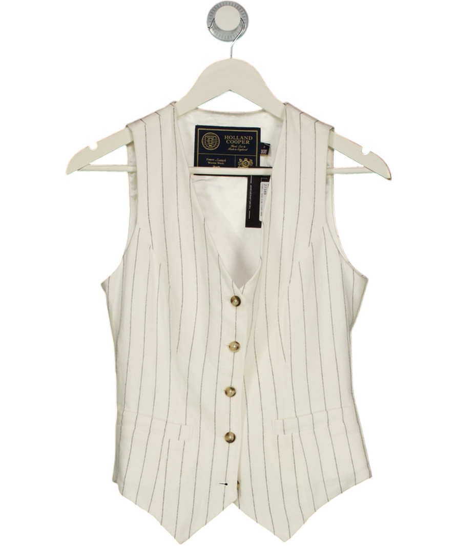 HOLLAND COOPER Hampton Waistcoat Oyster White Linen Pinstripe UK 8