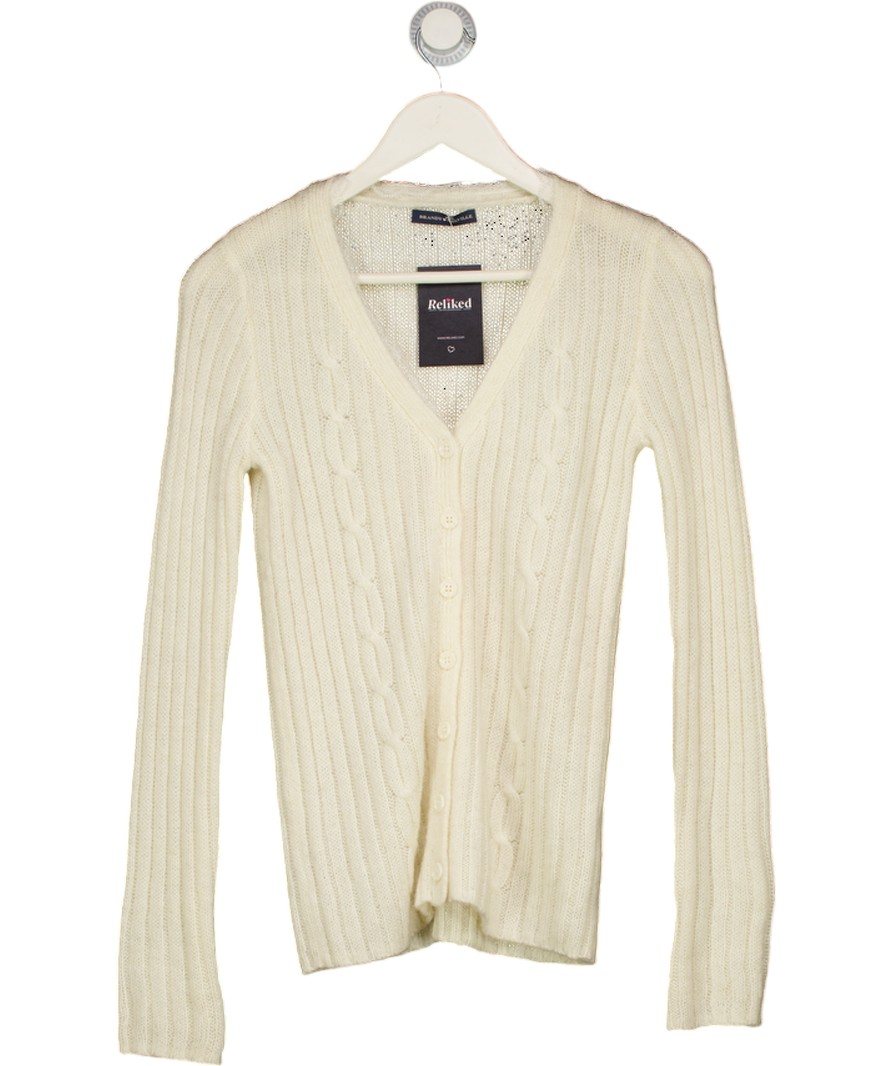 BRANDY MELVILLE Cream Mohair / Wool Blend Cableknit Cardigan With Lace Trim One Size
