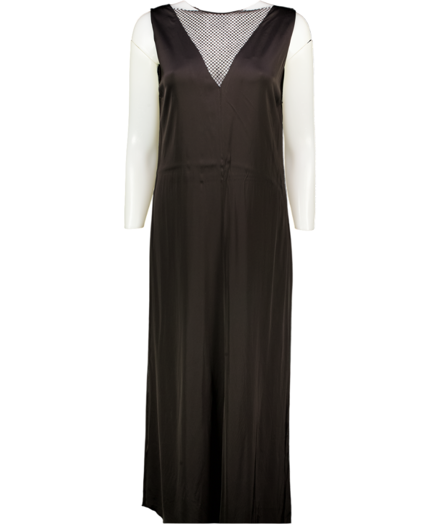 MASSIMO DUTTI Black Satin Embellished Mesh Panel Slip Dress UK S