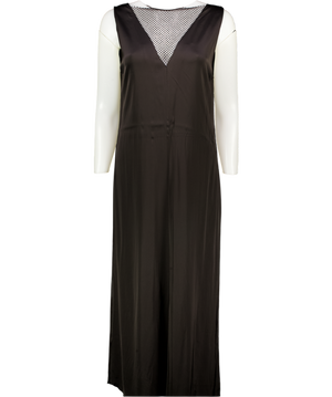 MASSIMO DUTTI Black Satin Embellished Mesh Panel Slip Dress UK S
