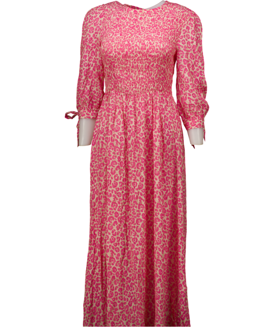 Whistles Pink Cheetah Print Shirred Dress UK 10