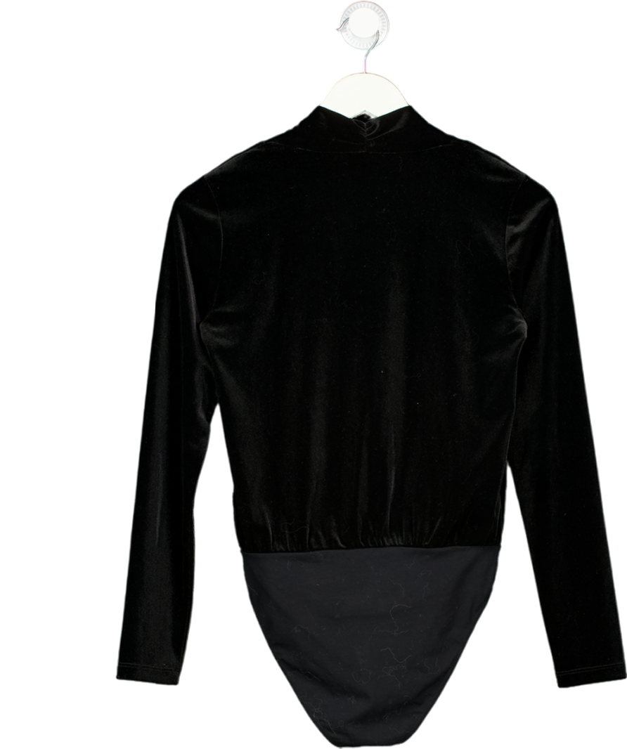 REISS Velvet Long Sleeve Plunge Bodysuit In Black UK S