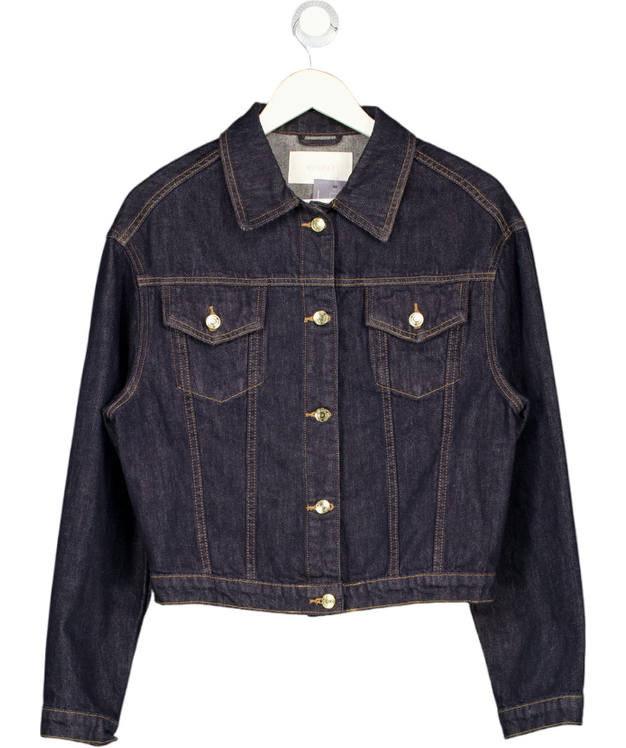 MESHKI Kirra Cinched Denim Jacket - Washed Indigo Blue UK XS