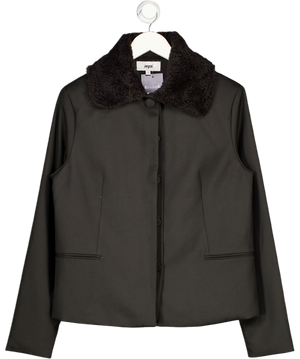 AQUI Black Fur Collar Coat UK S