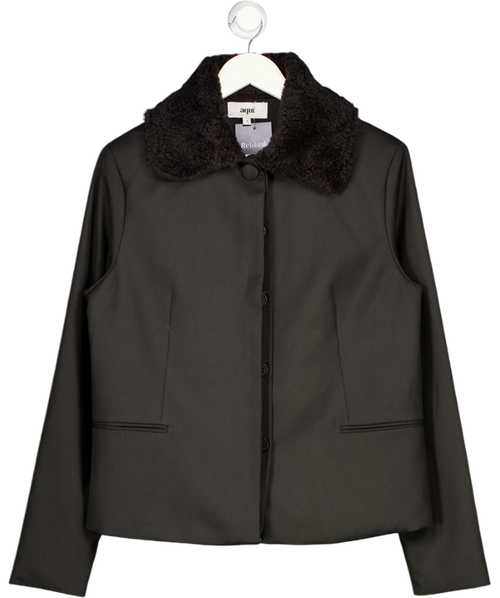 AQUI Black Fur Collar Coat UK S