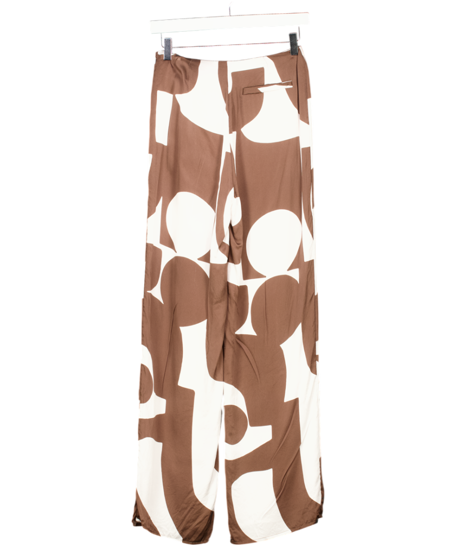 SIR. Brown & White Print Julien Wide Leg Silk Pants Sz0 UK XXS