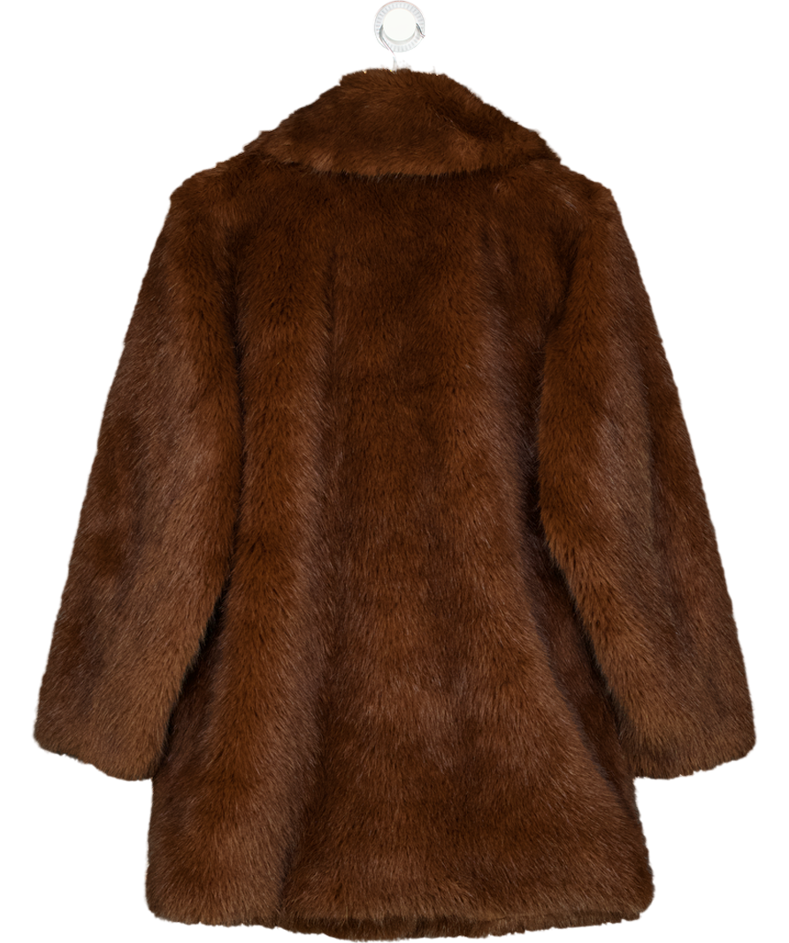 RIVER ISLAND Chocolate Brown Mid-length Faux Fur Coat UK S