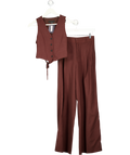 ZARA 2-piece Chocolate Brown Linen Blend Open Back Waistcoat & Trouser Set UK XS