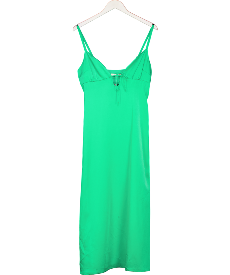 Ownley Green Satin Tie Front Midi Dress UK M