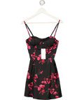 CLUB L Black Floral Print Sweetheart Neckline Skater Mini Dress With Bra Cups UK 6