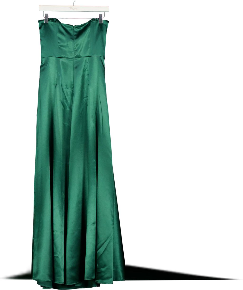 Goddiva Green Front Split Satin Bandeau Maxi Dress UK 8