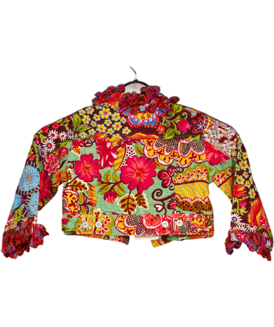 Oilily Multicoloured Velour Floral Print Jacket With Wool Floral Neck And Cuff Trim 2 Years