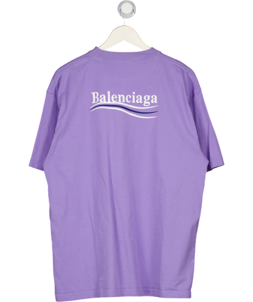 BALENCIAGA Purple Lilac Political Campaign Oversized Logo-print T-shirt UK M