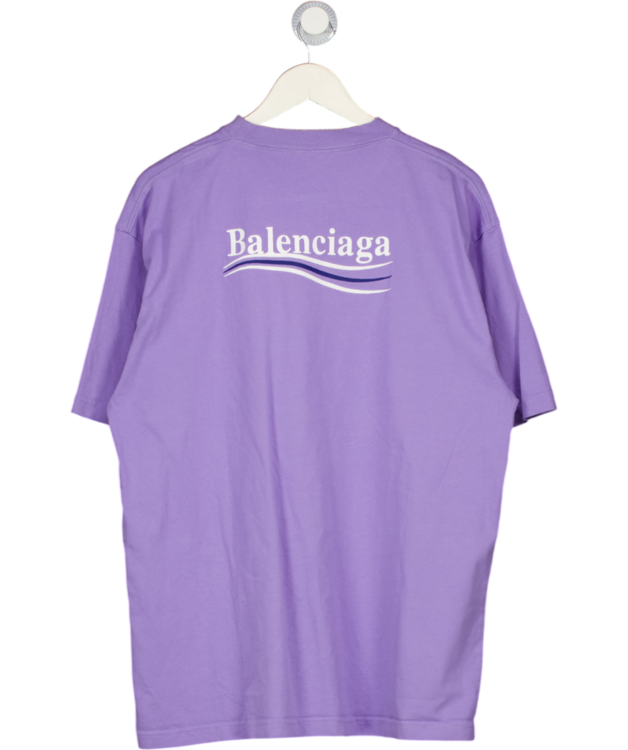 BALENCIAGA Purple Lilac Political Campaign Oversized Logo-print T-shirt UK M
