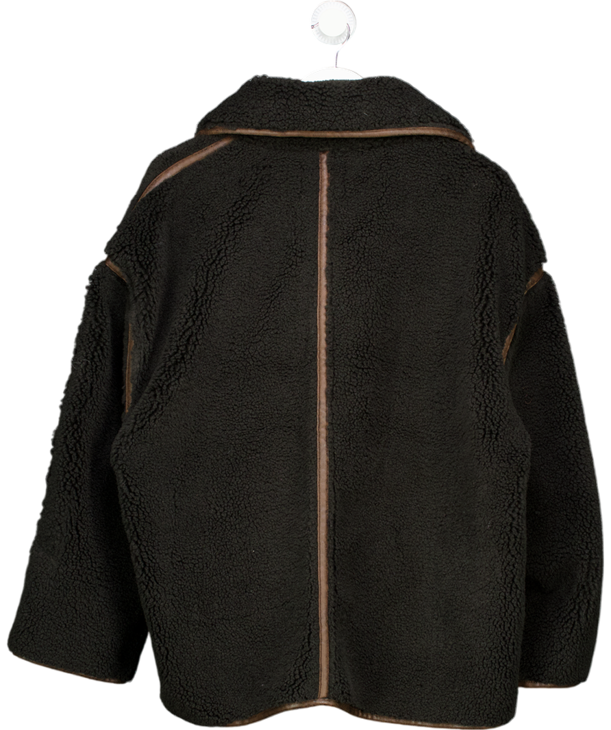 Very Brown Pu Trim Faux Shearling Coat UK 18