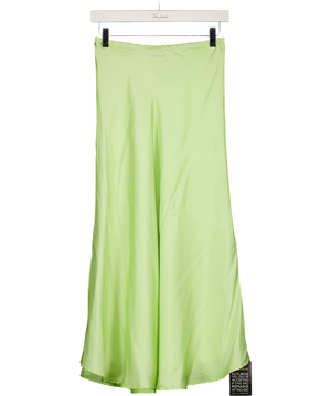 MAGGIE MARILYN Lime Green Where I Want To Be Luxury 100% Silk-satin Midi Skirt UK 6